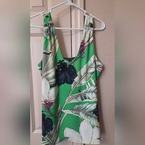 Ann Taylor Green Floral Print Tank Top